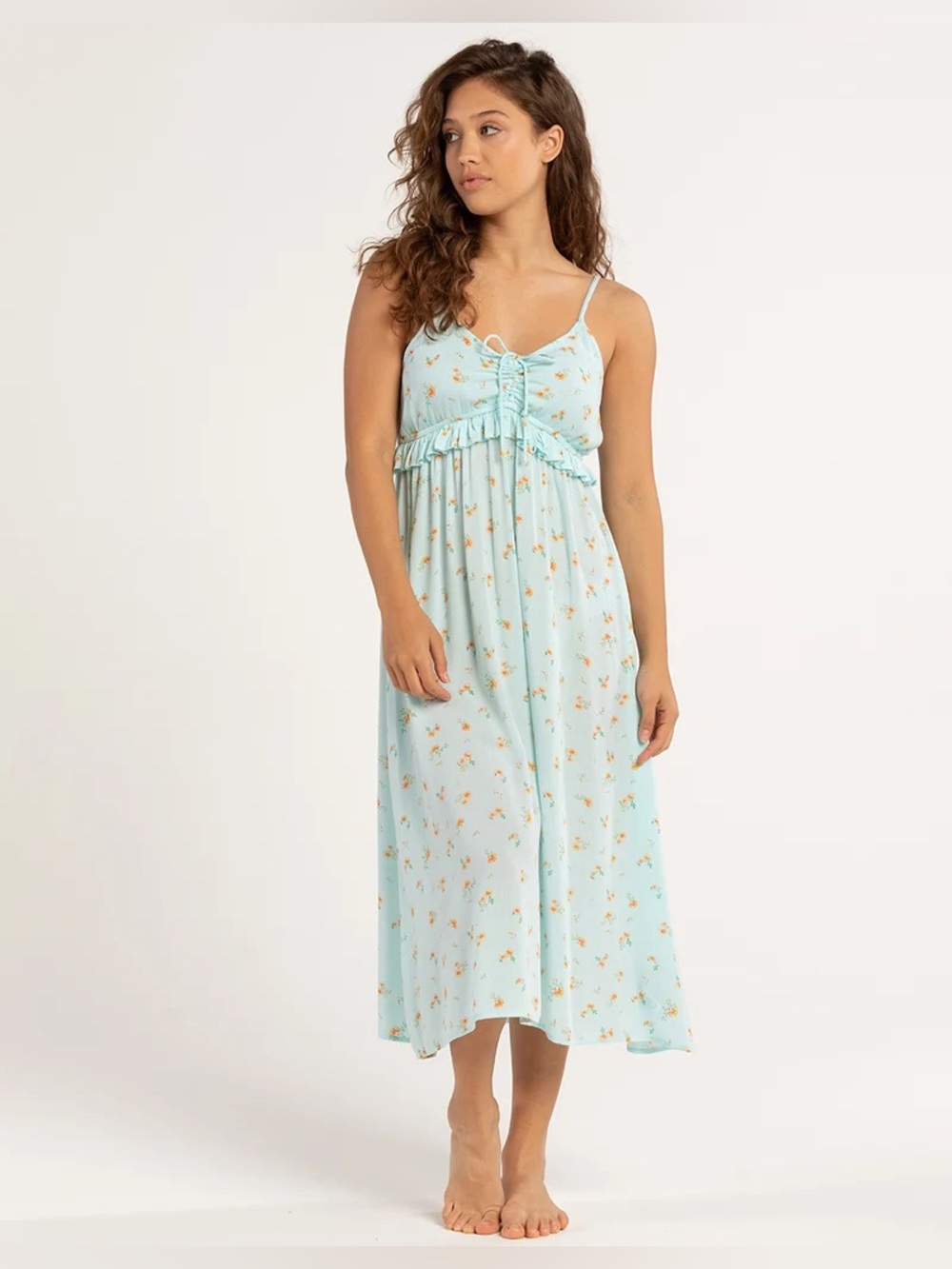 BILLABONG Rebel Heart Floral Print Midi Dress in Pure Aqua Size Medium